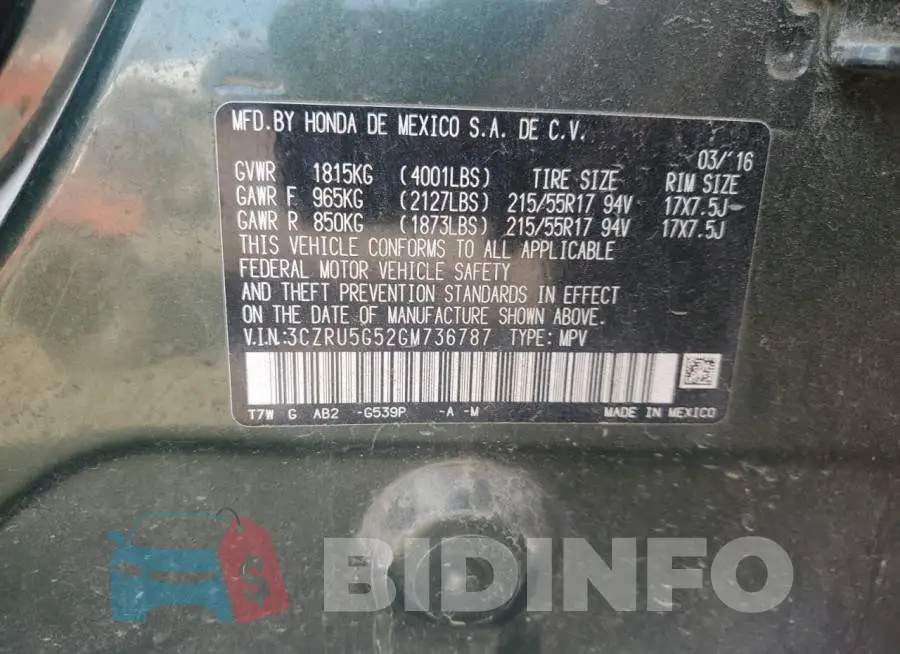 3CZRU5G52GM736787 Photo# 12