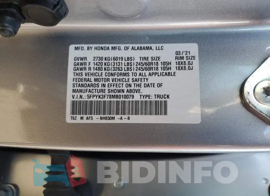 5FPYK3F78MB010079 Photo# 12