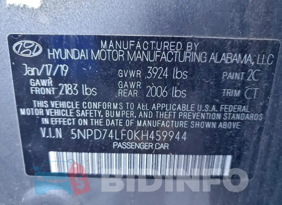 5NPD74LF0KH459944 Photo# 12
