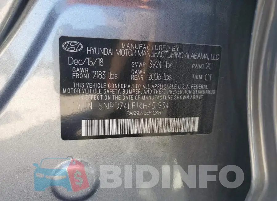 5NPD74LF1KH451934 Photo# 11