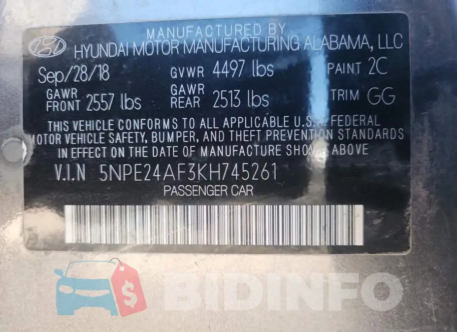 5NPE24AF3KH745261 Photo# 12