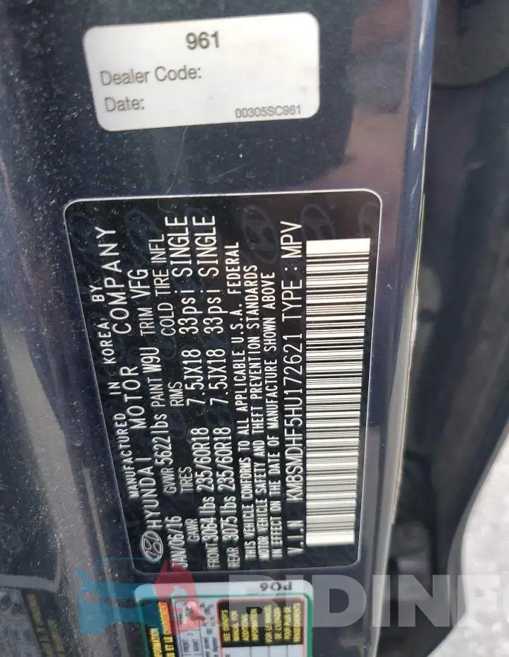KM8SMDHF5HU172621 Photo# 14