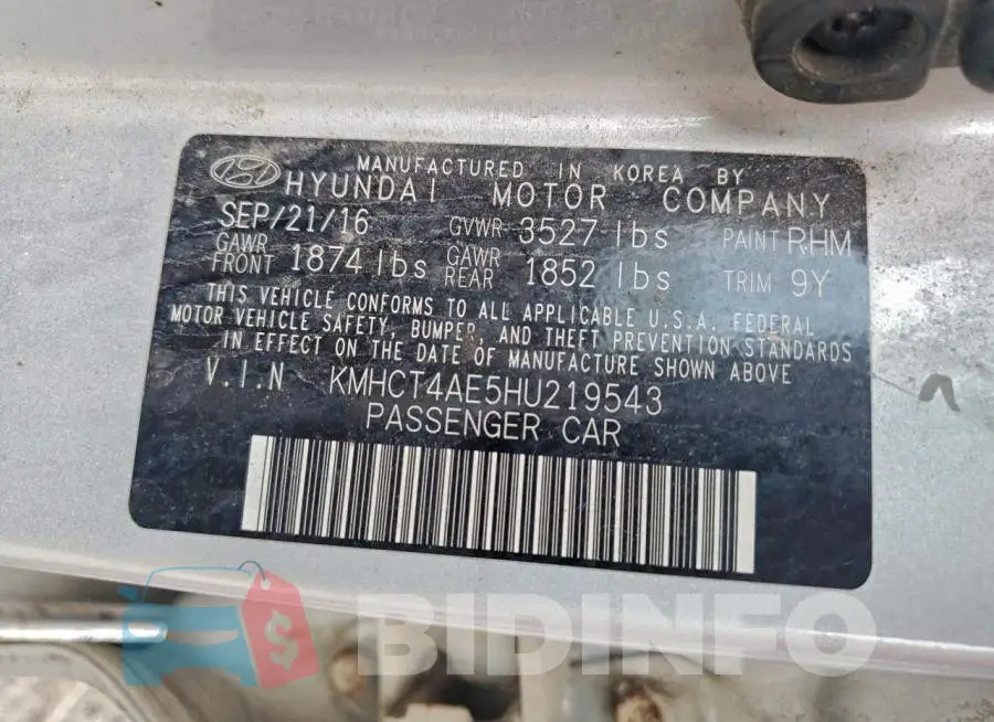 KMHCT4AE5HU219543 Photo# 12