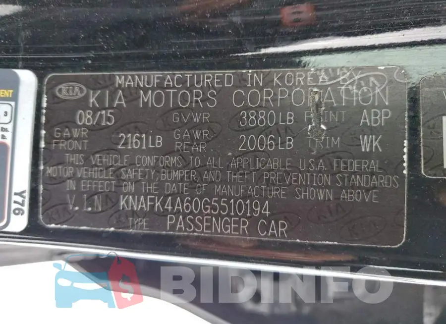 KNAFK4A60G5510194 Photo# 12