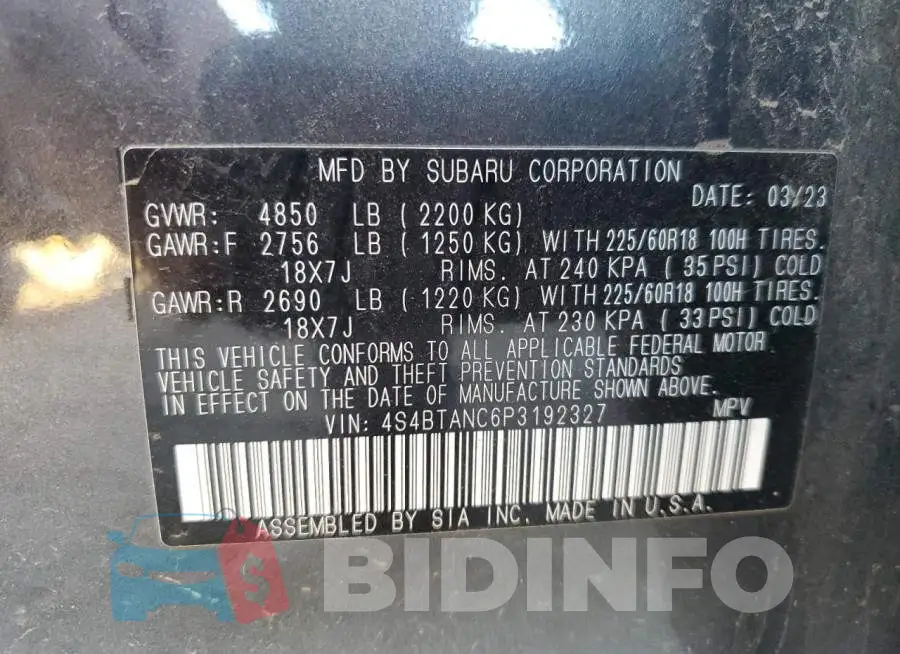 4S4BTANC6P3192327 Photo# 13