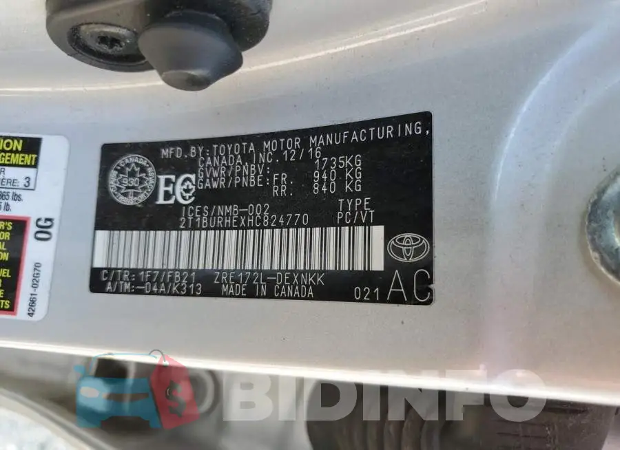 2T1BURHEXHC824770 Photo# 13
