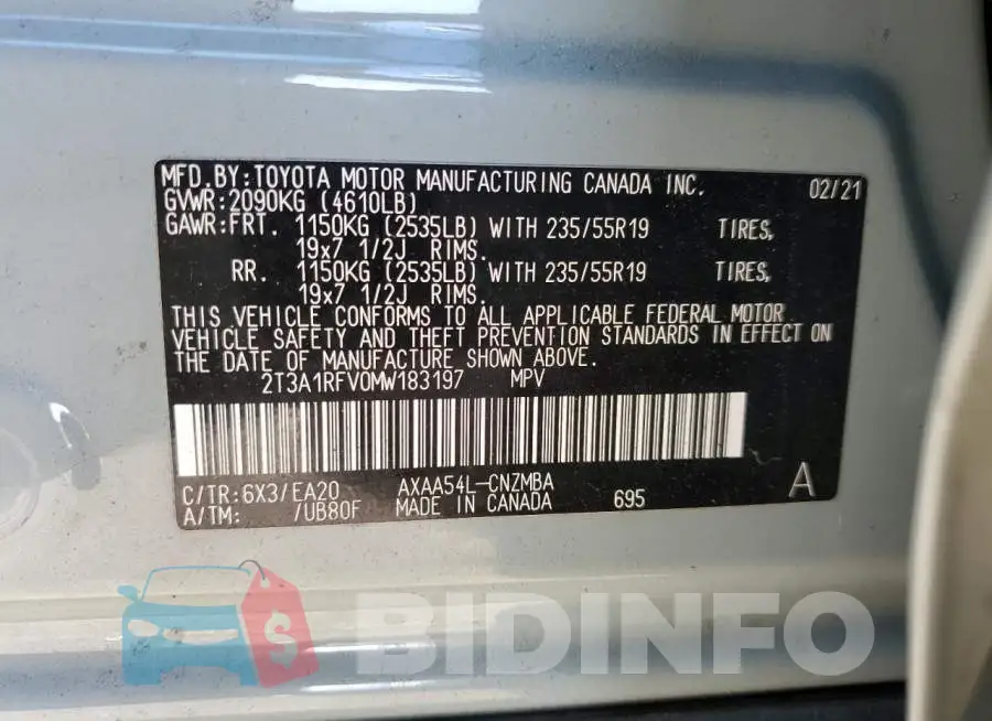 2T3A1RFV0MW183197 Photo# 13