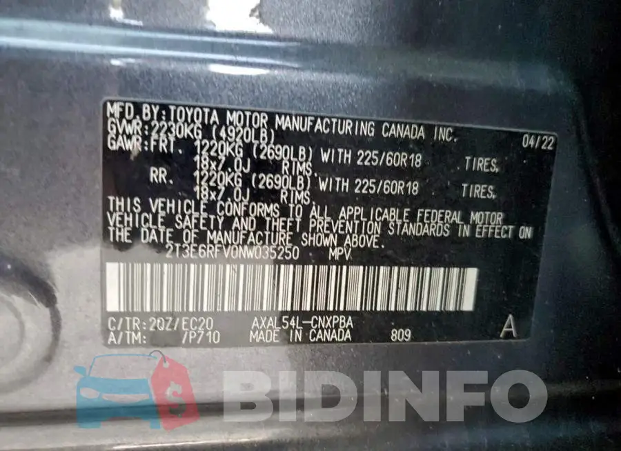 2T3E6RFV0NW035250 Photo# 13