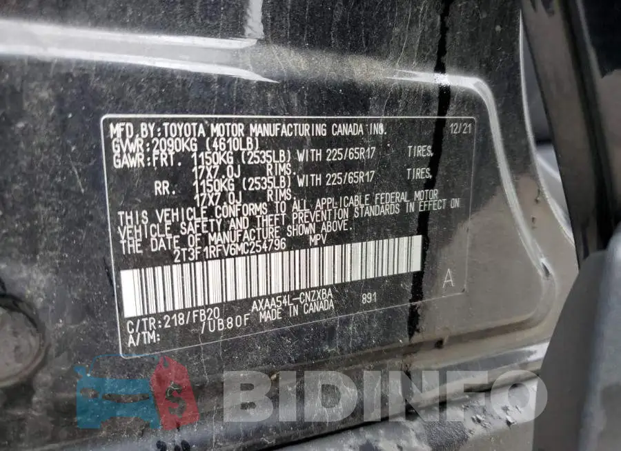 2T3F1RFV6MC254796 Photo# 12