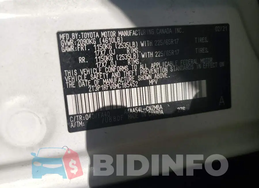 2T3P1RFV6MC185452 Photo# 13