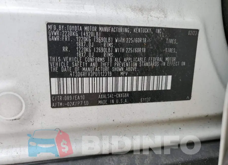 4T3D6RFV3PU112319 Photo# 13