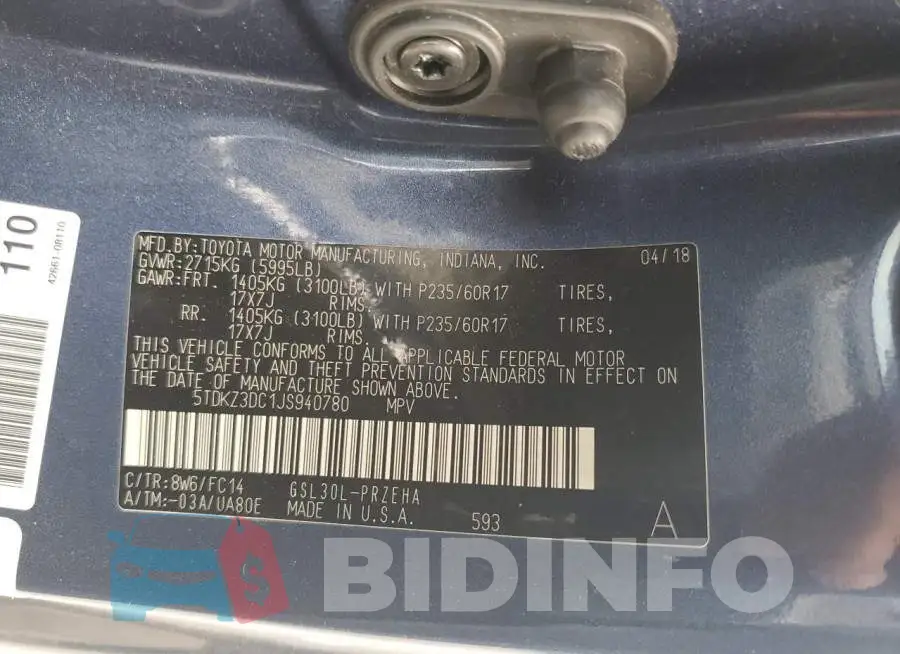 5TDKZ3DC1JS940780 Photo# 13