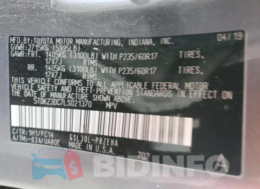 5TDKZ3DC7LS021370 Photo# 14