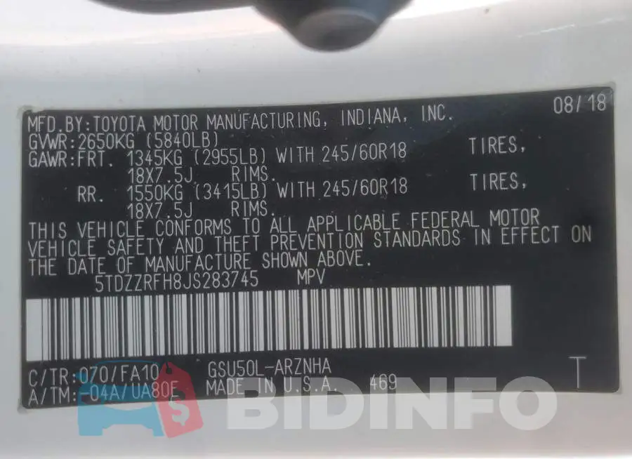 5TDZZRFH8JS283745 Photo# 13