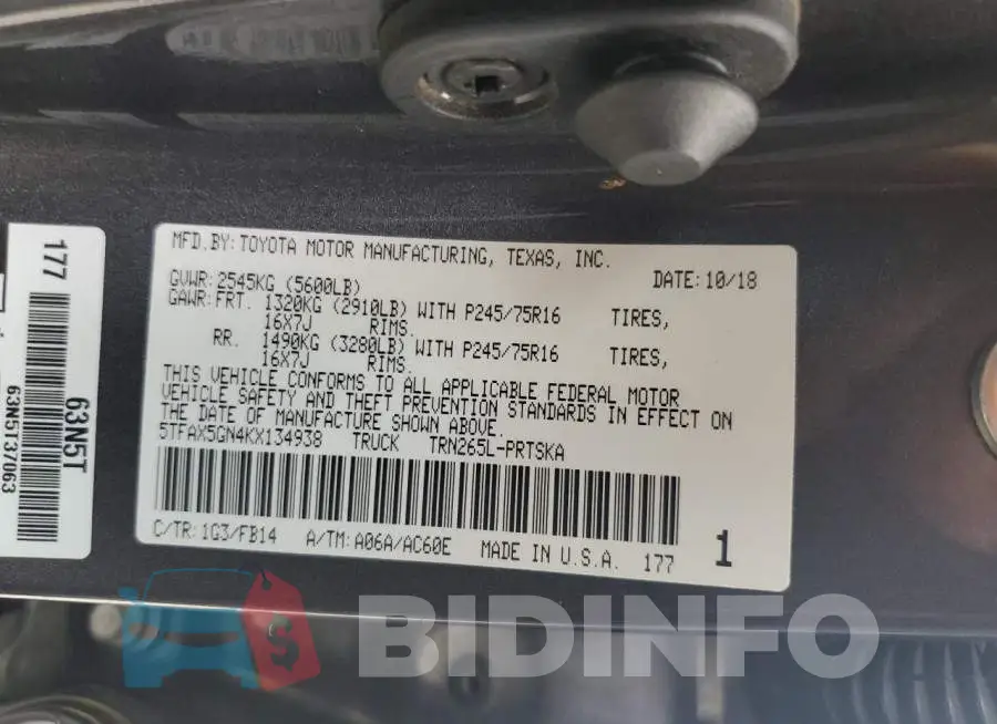 5TFAX5GN4KX134938 Photo# 12