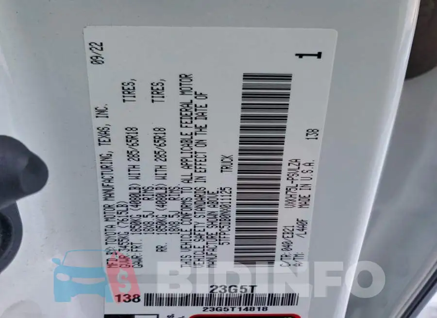 5TFPC5DB0NX011125 Photo# 12