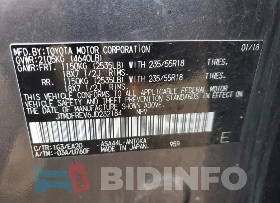 JTMDFREV6JD232184 Photo# 13