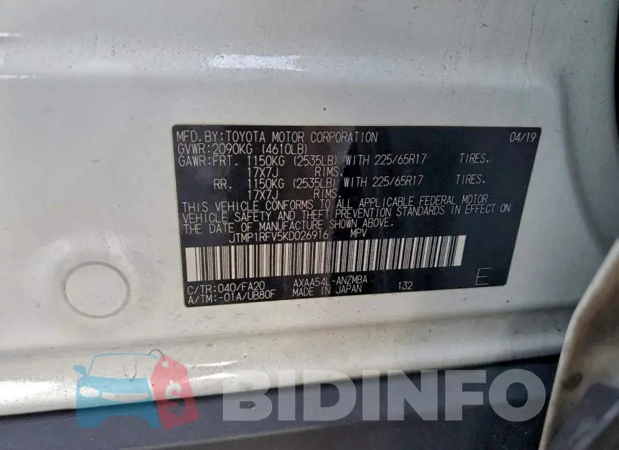 JTMP1RFV5KD026916 Photo# 13