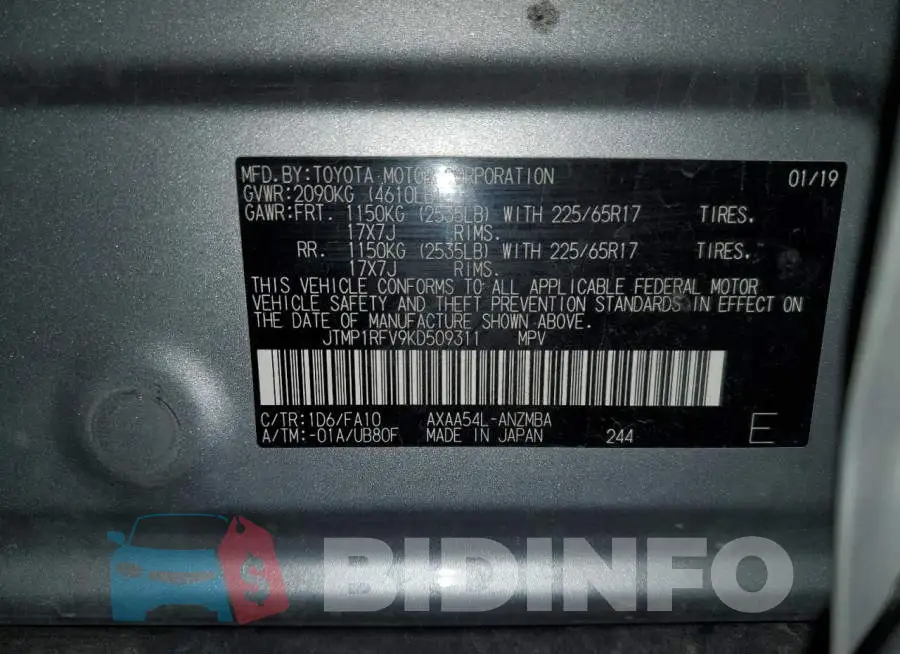 JTMP1RFV9KD509311 Photo# 13