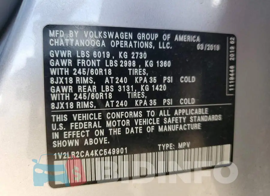 1V2LR2CA4KC549901 Photo# 13