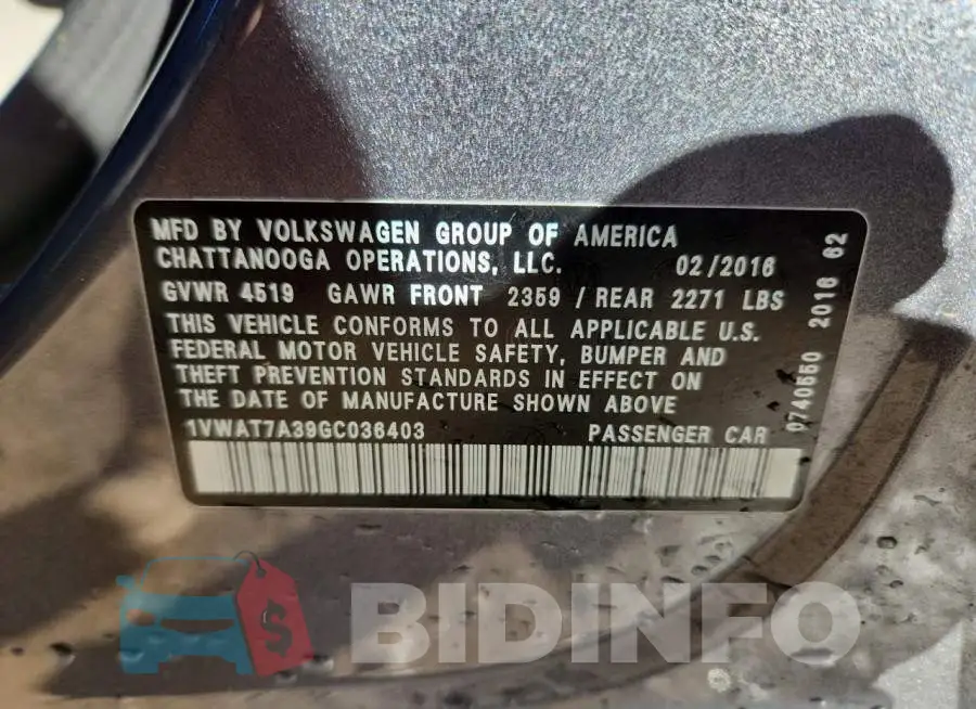 1VWAT7A39GC036403 Photo# 12
