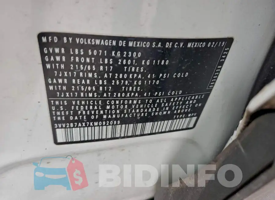 3VV2B7AX7KM092099 Photo# 13