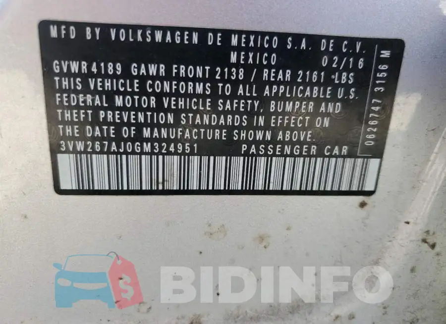 3VW267AJ0GM324951 Photo# 12