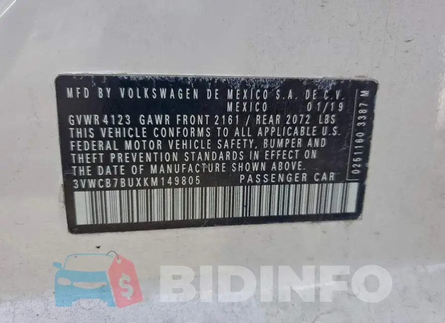 3VWCB7BUXKM149805 Photo# 12