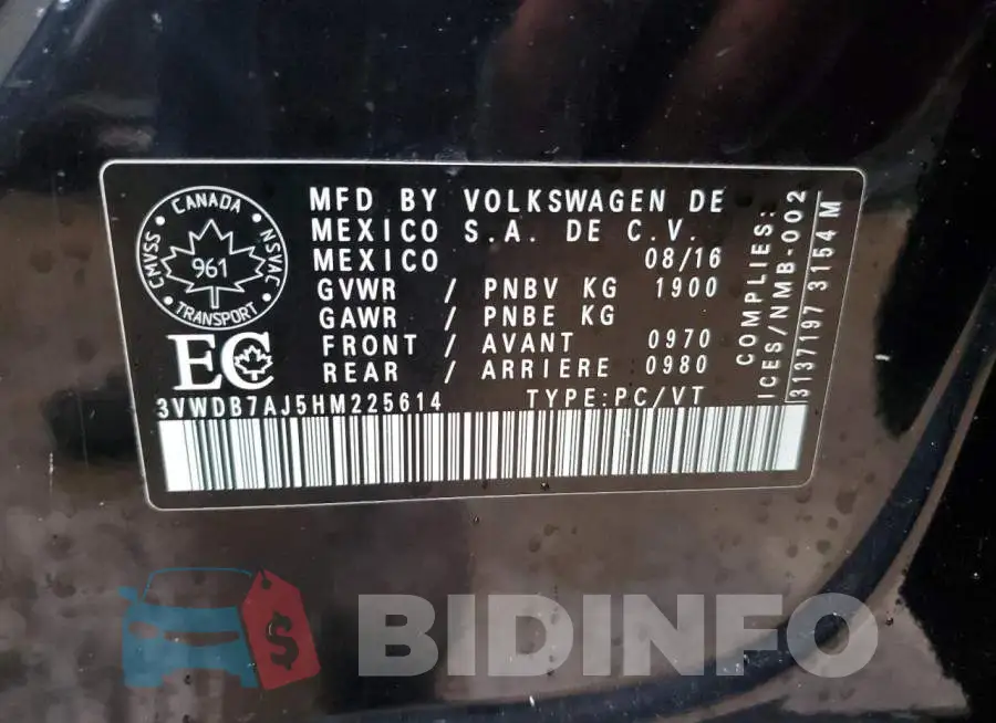 3VWDB7AJ5HM225614 Photo# 12