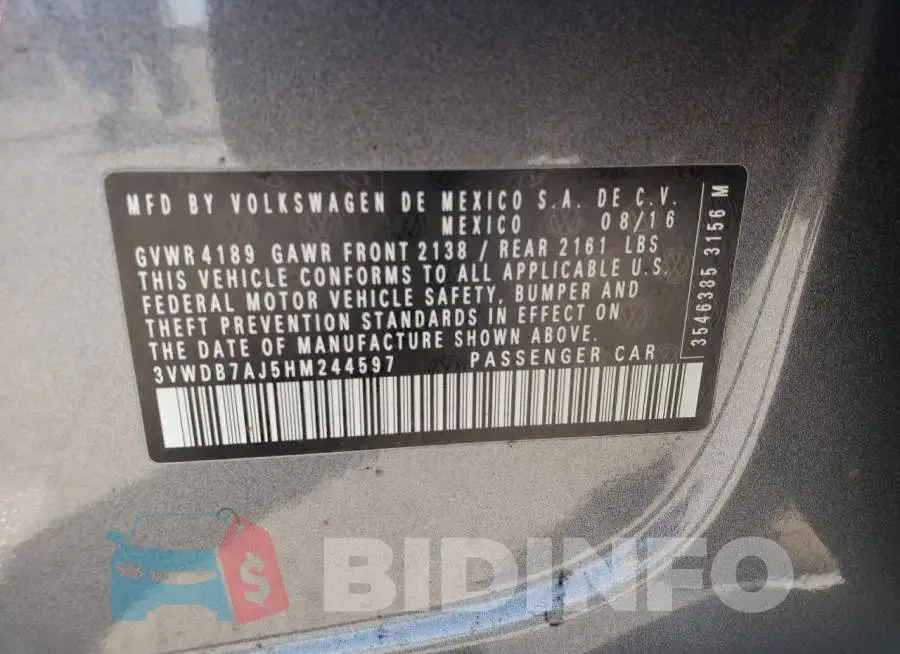 3VWDB7AJ5HM244597 Photo# 13
