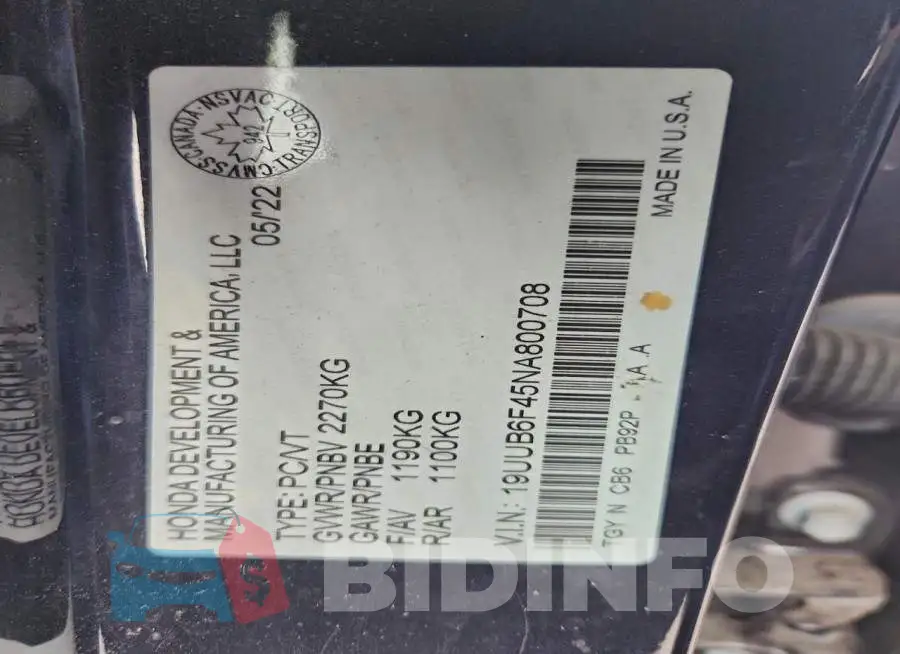 19UUB6F45NA800708 Photo# 12