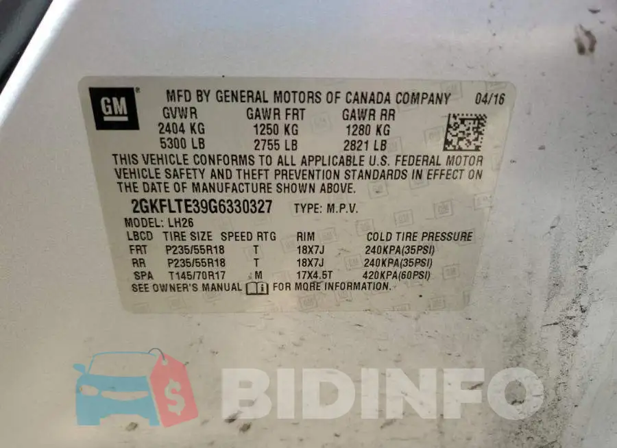 2GKFLTE39G6330327 Photo# 13