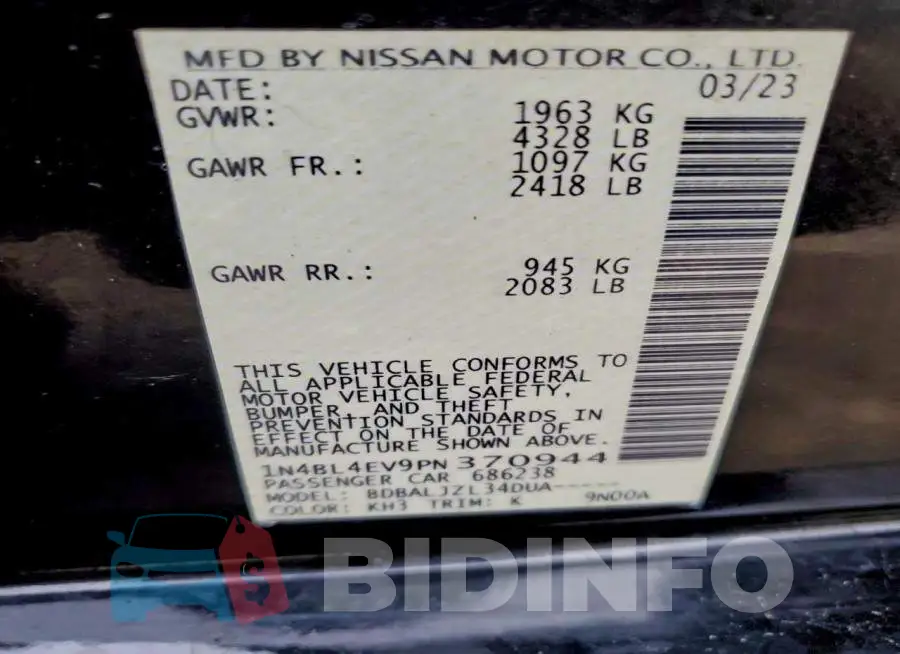 1N4BL4EV9PN370944 Photo# 12