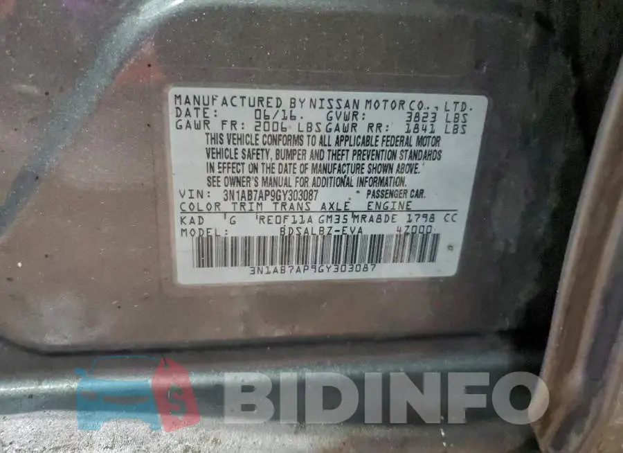 3N1AB7AP9GY303087 Photo# 12