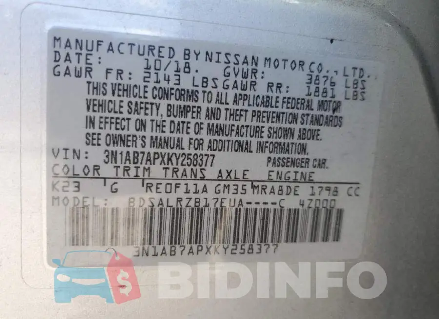 3N1AB7APXKY258377 Photo# 12