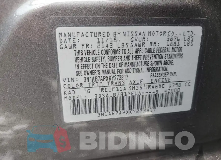 3N1AB7APXKY273817 Photo# 12