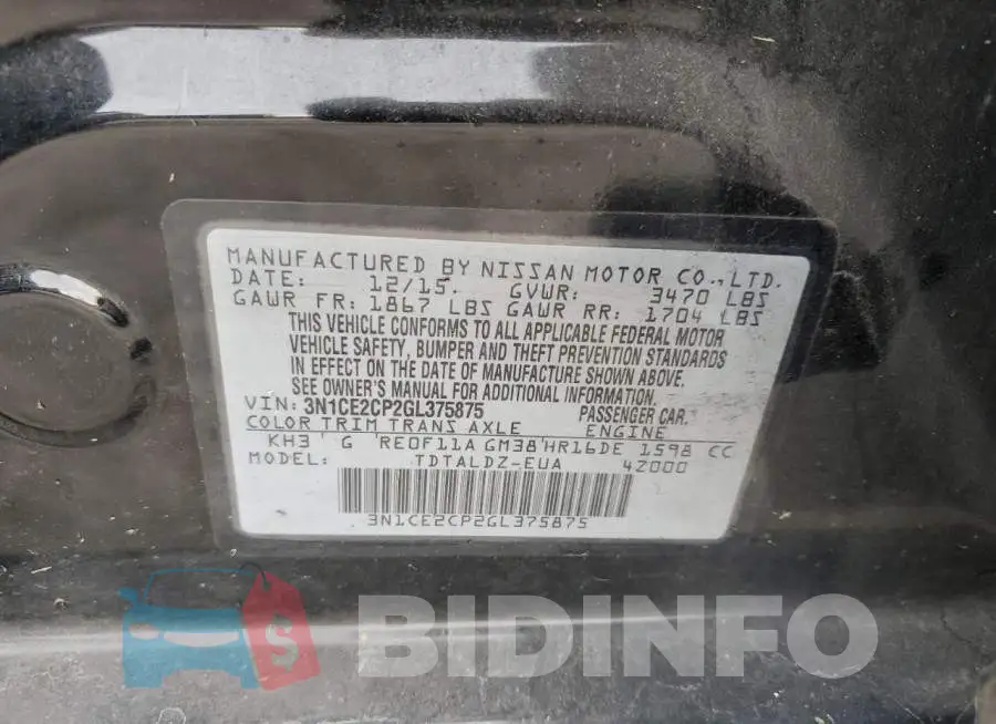 3N1CE2CP2GL375875 Photo# 12