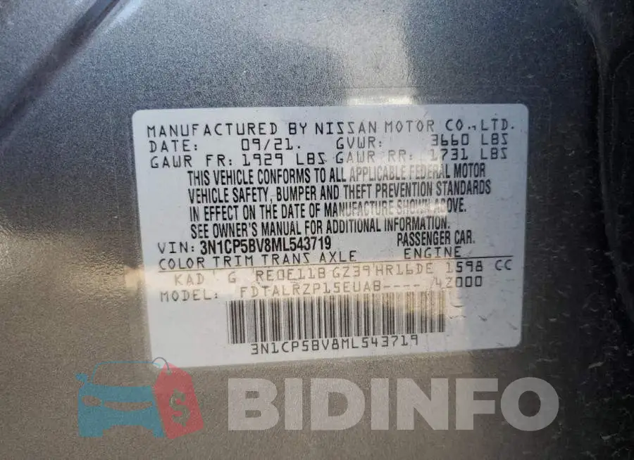 3N1CP5BV8ML543719 Photo# 13