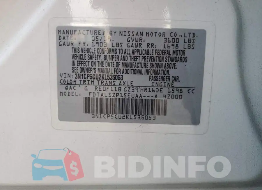 3N1CP5CU2KL535053 Photo# 12