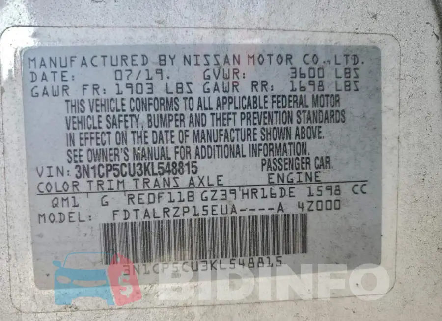3N1CP5CU3KL548815 Photo# 13