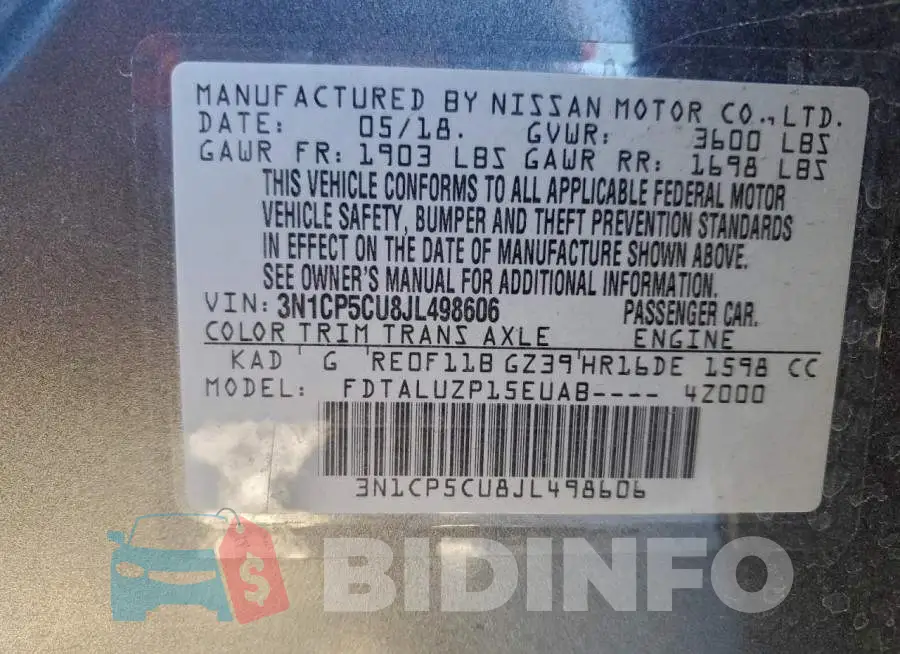3N1CP5CU8JL498606 Photo# 13