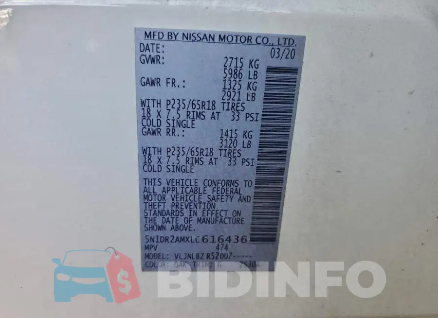 5N1DR2AMXLC616436 Photo# 13