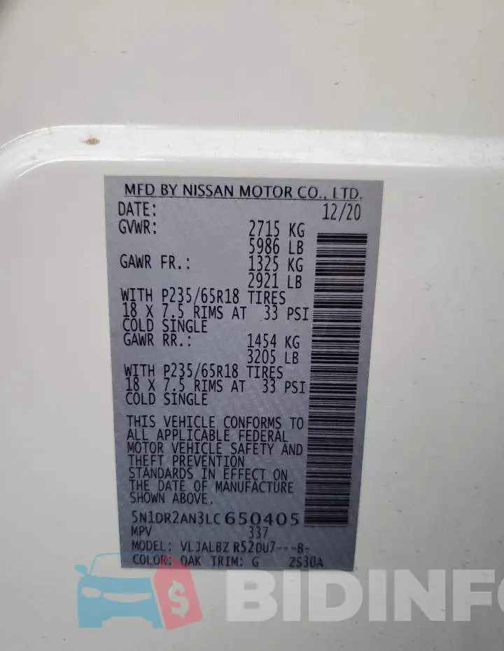 5N1DR2AN3LC650405 Photo# 12