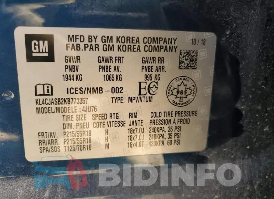 KL4CJASB2KB773357 Photo# 13