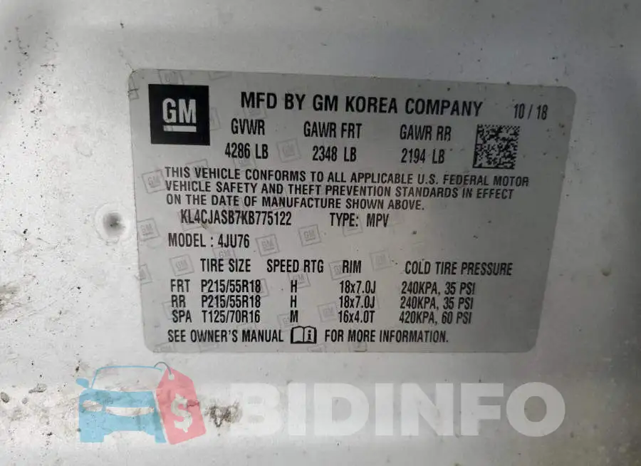 KL4CJASB7KB775122 Photo# 13