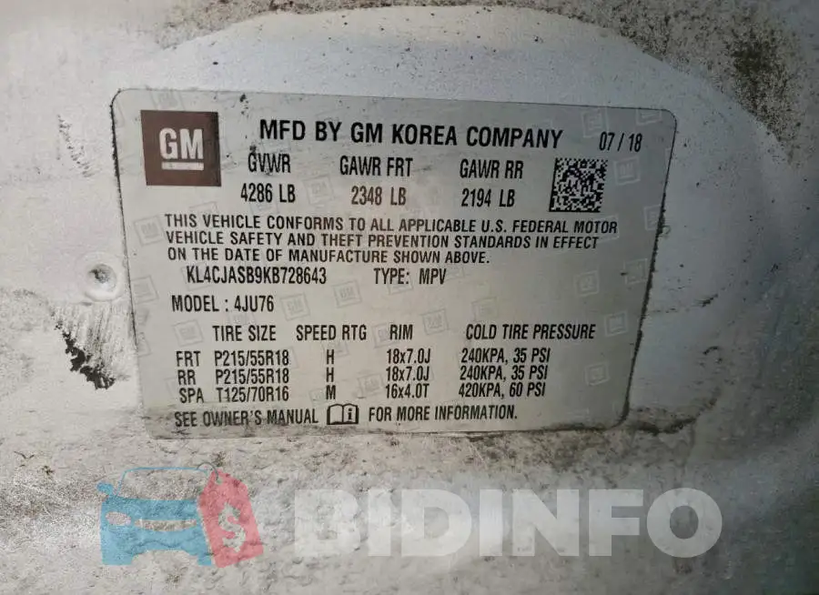 KL4CJASB9KB728643 Photo# 13