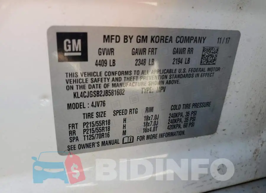 KL4CJGSB2JB581602 Photo# 12