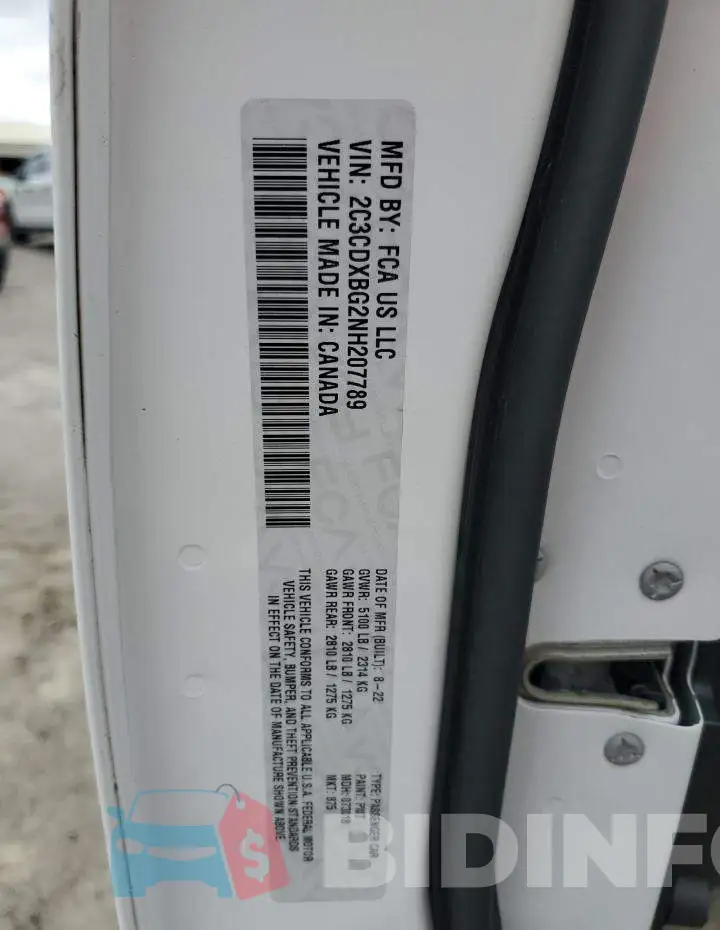 2C3CDXBG2NH207789 Photo# 13