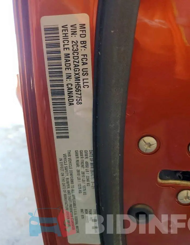 2C3CDZAGXMH567758 Photo# 12