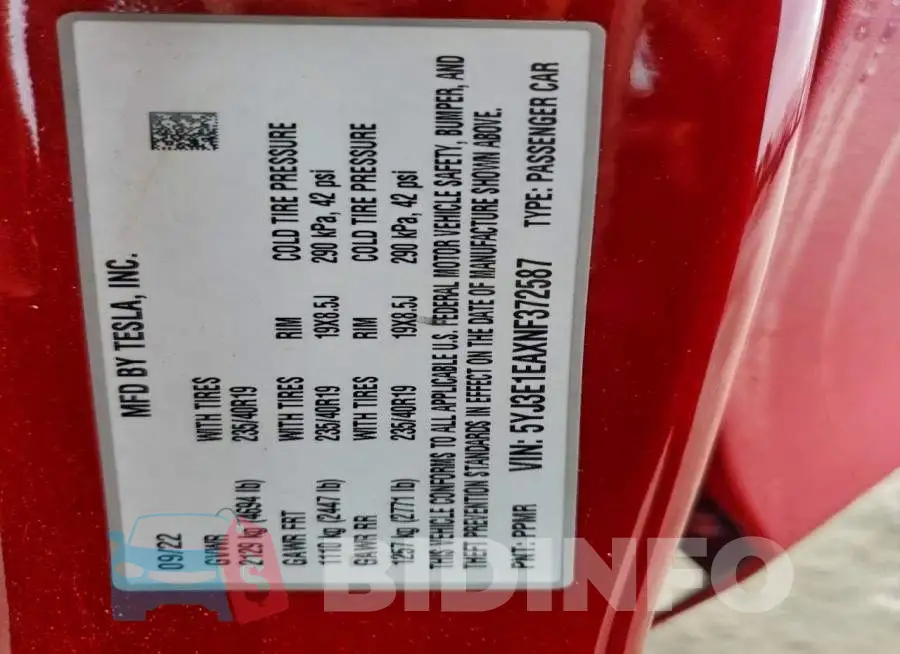 5YJ3E1EAXNF372587 Photo# 12